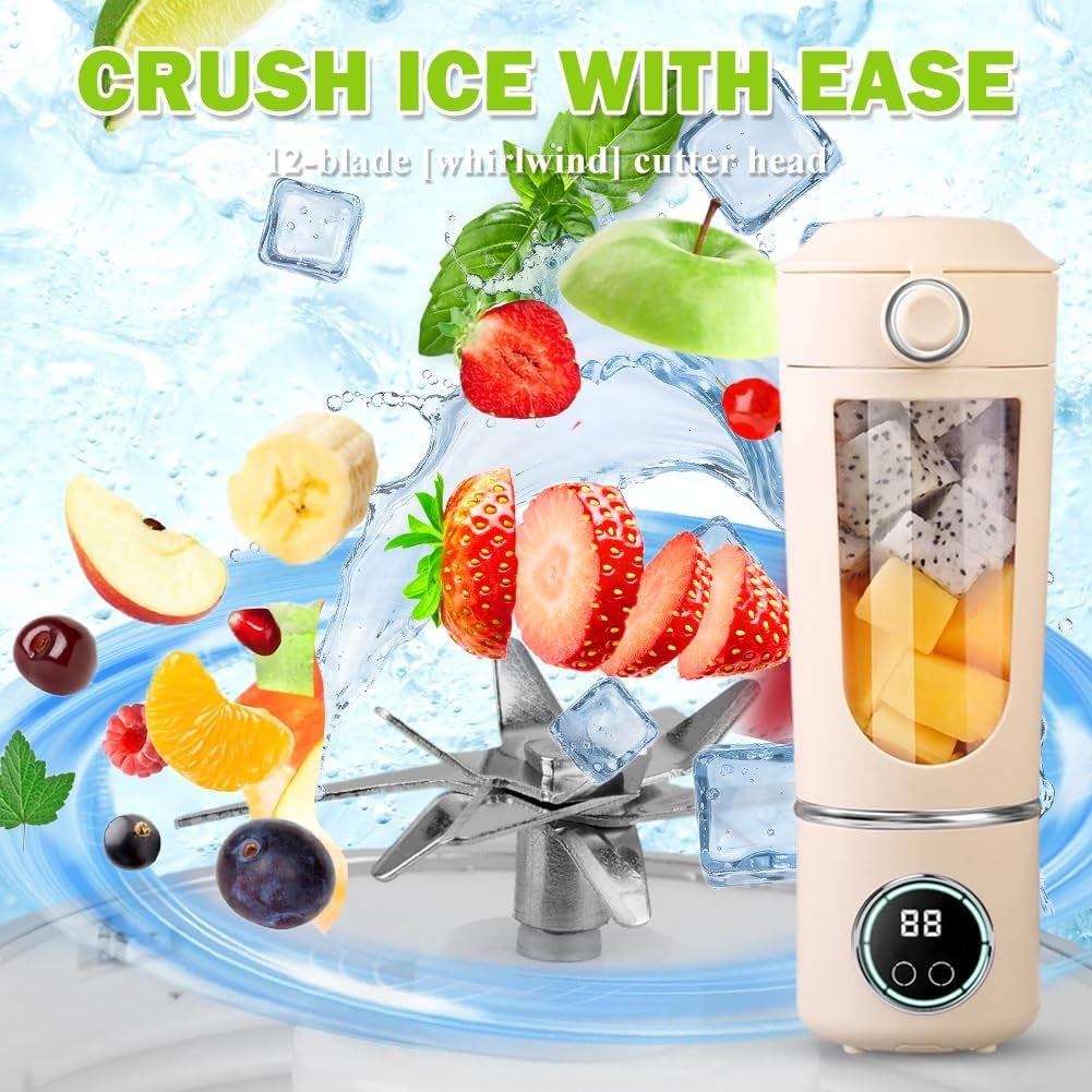 Mixeur Portable, Mini Mixeur Sur Pied Blender, Mixeur Smoothie Maker Portable 700Ml, Avec 12 Lames En Acier Inoxydable, Extracteur De Jus Rechargeable Pour Milkshakes, Fruits Et Légumes, Écran