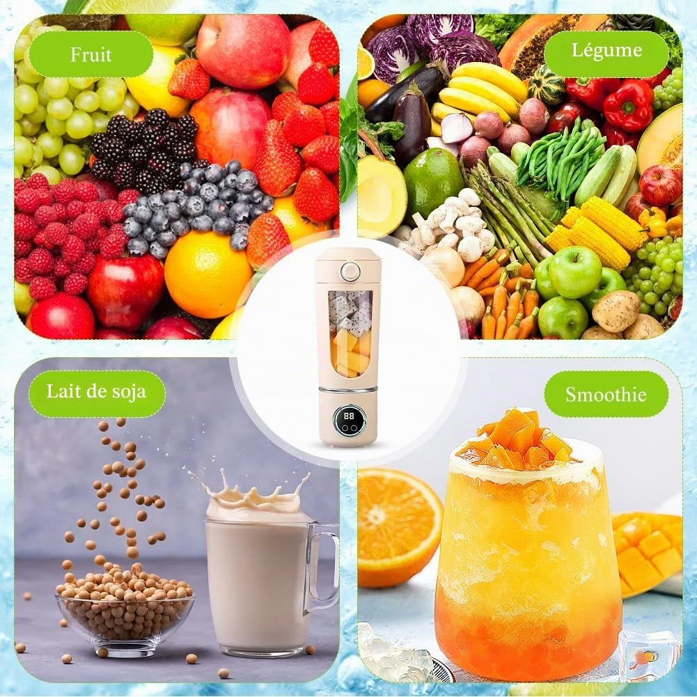Mixeur Portable, Mini Mixeur Sur Pied Blender, Mixeur Smoothie Maker Portable 700Ml, Avec 12 Lames En Acier Inoxydable, Extracteur De Jus Rechargeable Pour Milkshakes, Fruits Et Légumes, Écran