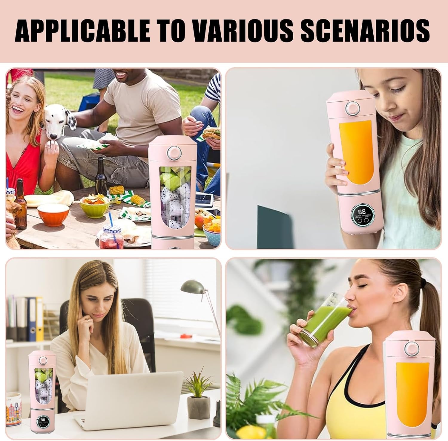 Maker to Go Mini Mixeur Portable, 700 Ml, En Acier Inoxydable, Avec 12 Lames En Acier Inoxydable, Rechargeable Par USB, Avec Couvercle De Voyage, Sans BPA, Pour Smoothies, Voyage, Bureau, Sport (Rose)