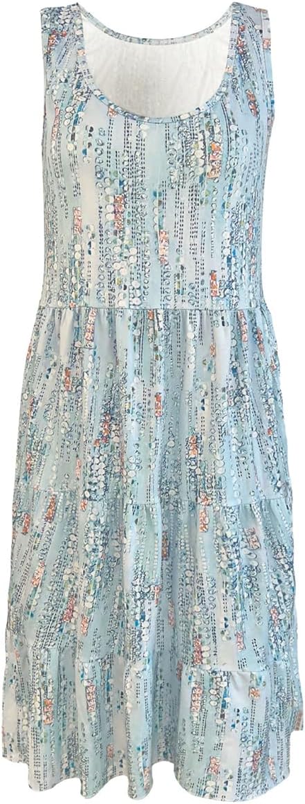 Summer Dress Women Floral Beach Dress Sleeveless Casual Dresses Knee Length Short Tank Dress