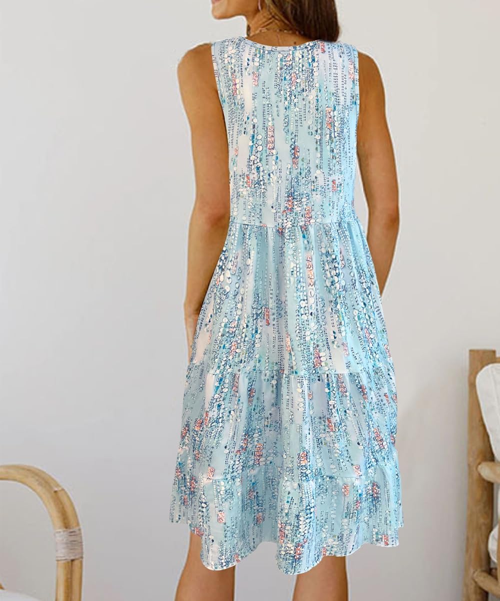 Summer Dress Women Floral Beach Dress Sleeveless Casual Dresses Knee Length Short Tank Dress