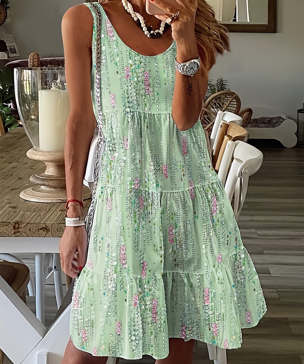 Summer Dress Women Floral Beach Dress Sleeveless Casual Dresses Knee Length Short Tank Dress