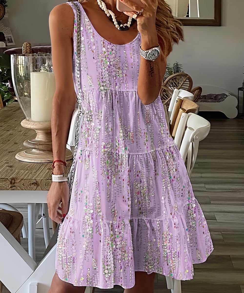 Summer Dress Women Floral Beach Dress Sleeveless Casual Dresses Knee Length Short Tank Dress
