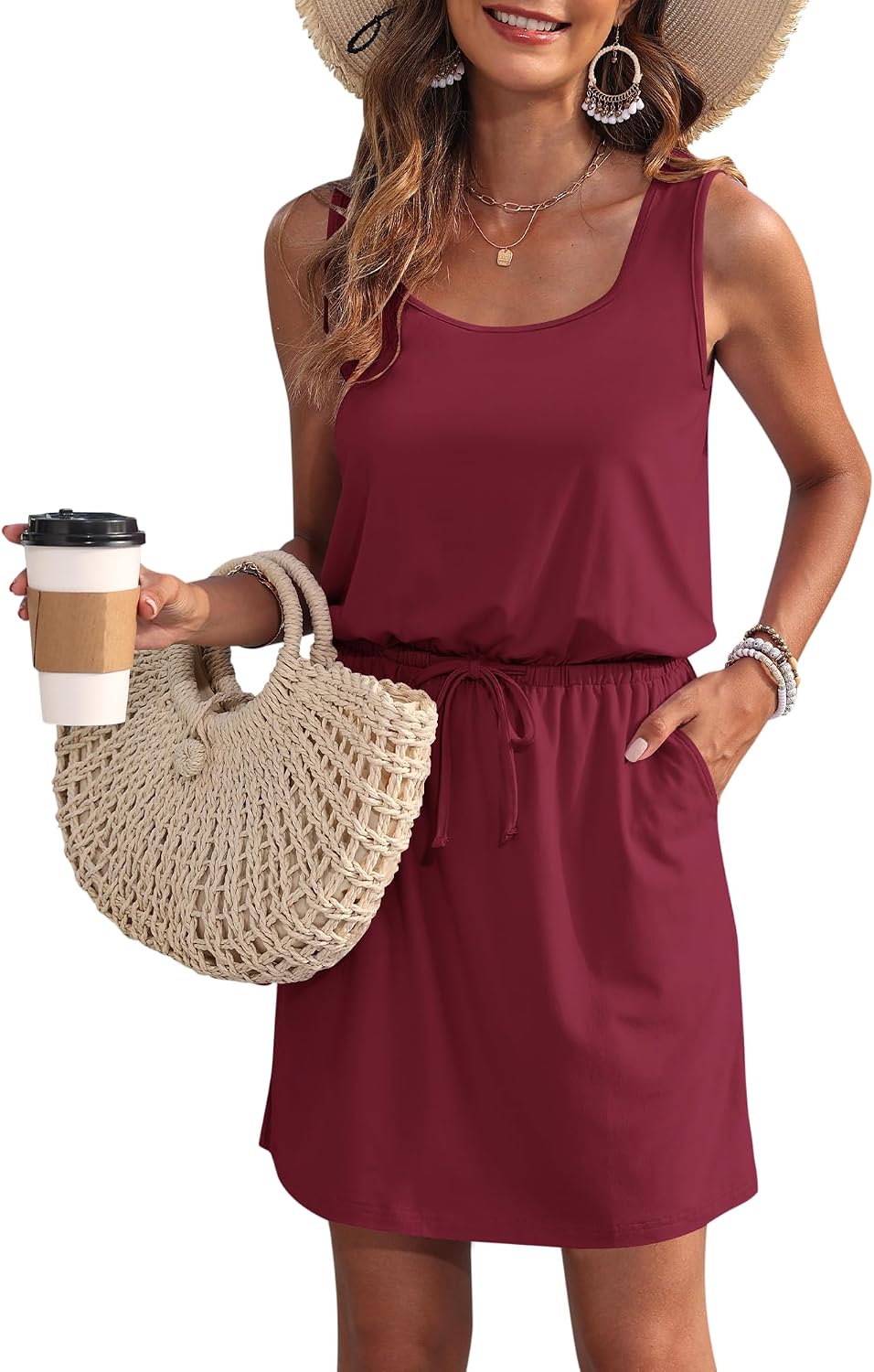 Casual Summer Tank Dress with Pockets - Lightweight Beach Sundress ( Miss Caprice )