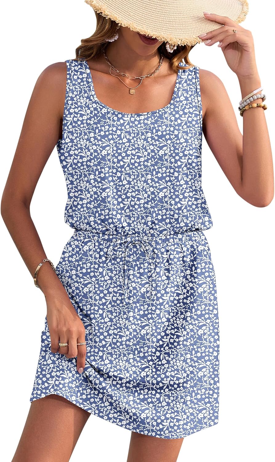 Casual Summer Tank Dress with Pockets - Lightweight Beach Sundress ( Miss Caprice )