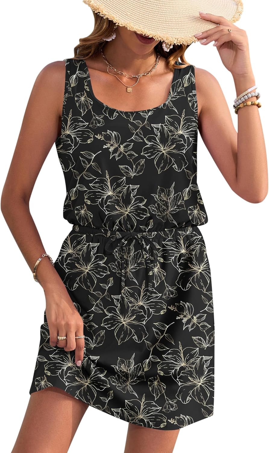 Casual Summer Tank Dress with Pockets - Lightweight Beach Sundress ( Miss Caprice )