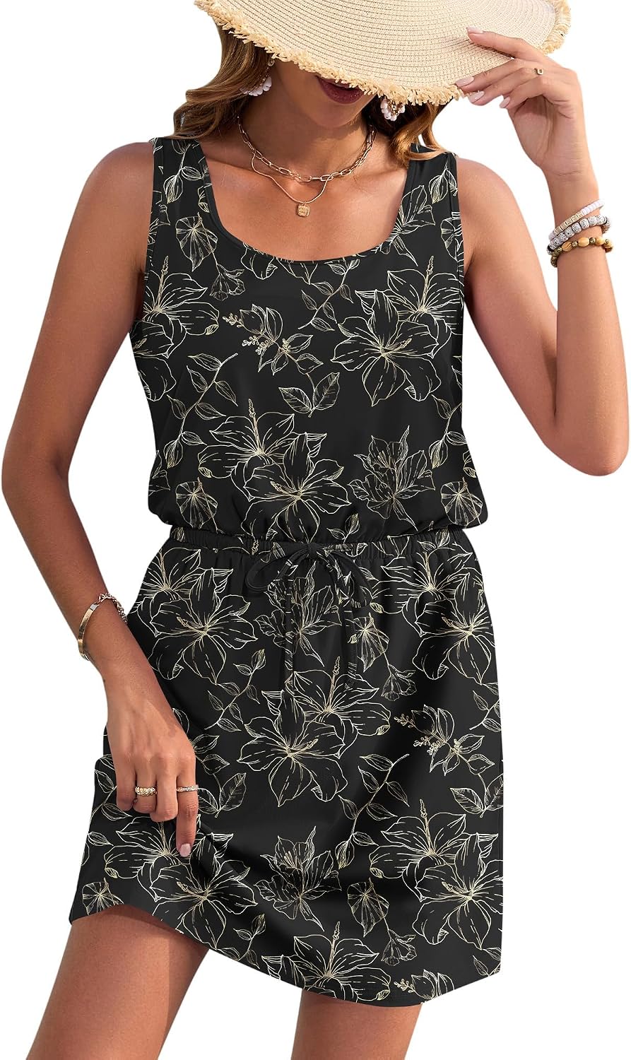 Casual Summer Tank Dress with Pockets - Lightweight Beach Sundress ( Miss Caprice )
