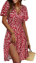 Cicy Bell Women's Floral Summer Dress,A-line Midi Dress,V Neckline Short Sleeve Casual Beach Party Dress