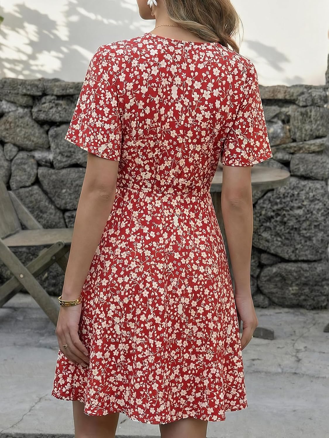 Cicy Bell Women's Floral Summer Dress,A-line Midi Dress,V Neckline Short Sleeve Casual Beach Party Dress