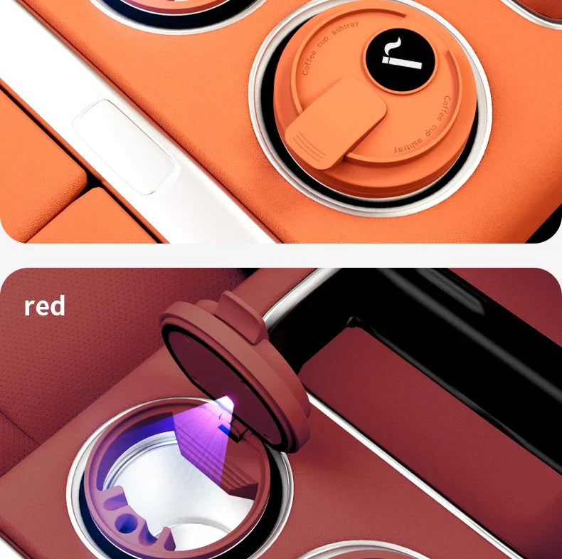 Cendrier de Voiture Lumineux Style Tasse à Café – Revêtement Inox et LED Automatique