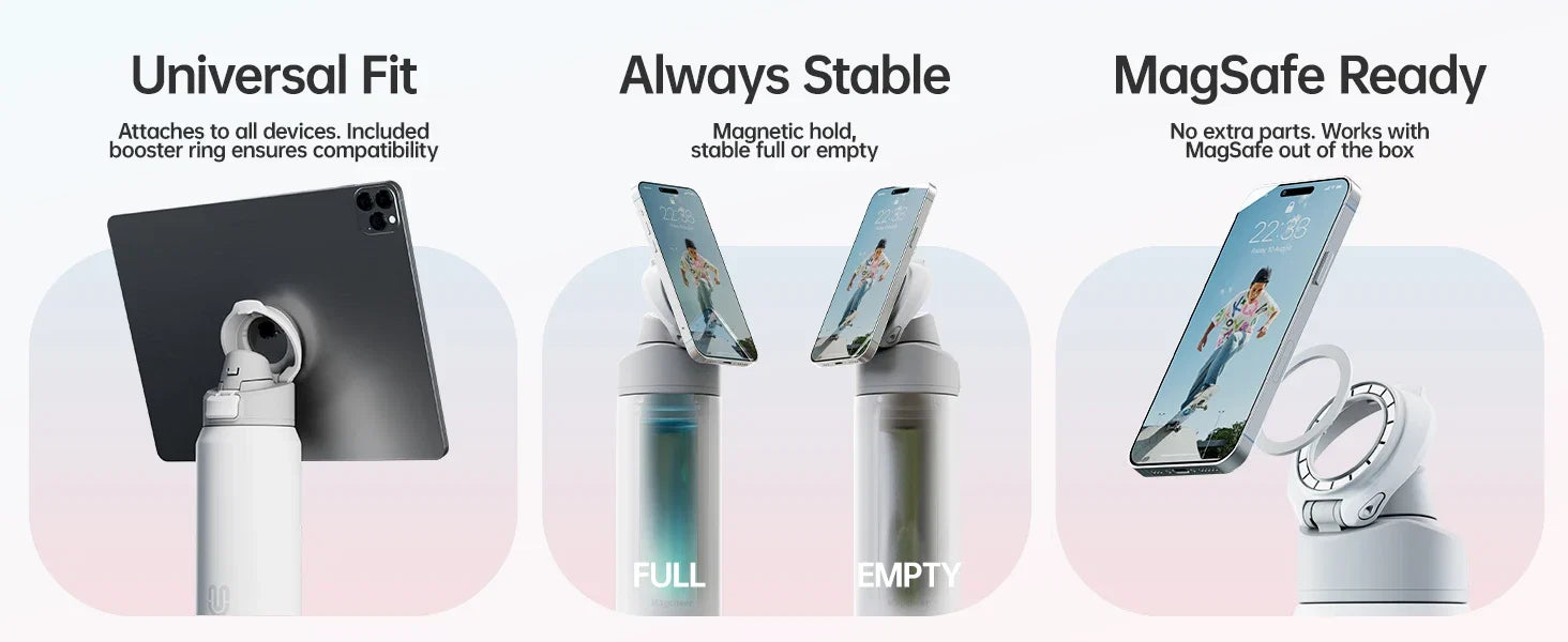 Bouteille d'eau sportive en acier inoxydable Fjbottle avec support magnétique pour téléphone, couvercle rebondissant, tasse isotherme