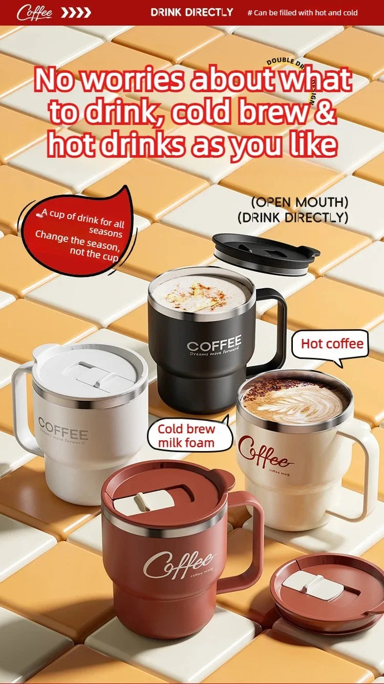 Mug Isotherme Inox WORTHBUY 304 avec Poignée – Tasse à Café Anti-Fuite