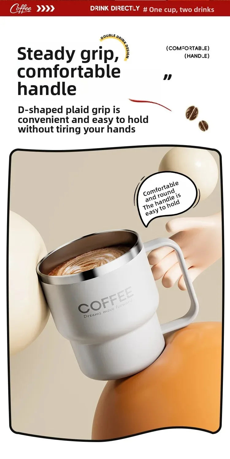Mug Isotherme Inox WORTHBUY 304 avec Poignée – Tasse à Café Anti-Fuite