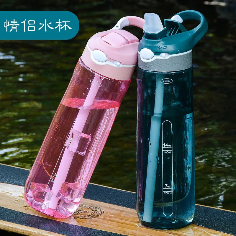 Gourde de Sport en Tritan avec Paille et Sangle – Marqueur de Temps / 750ml