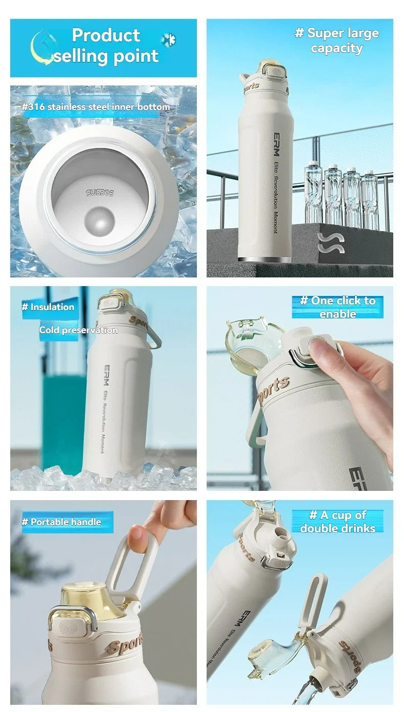 Tasse isolée de 700ml en acier inoxydable, bouteille d'eau pour Sports de plein air, tasse thermique pour le bureau et la maison, garde le froid et la chaleur, flacon sous vide