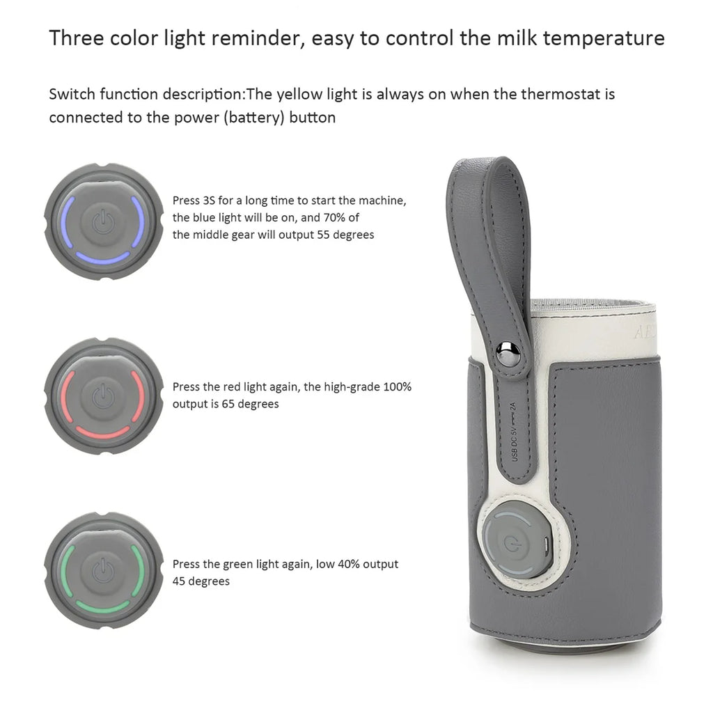 Chauffe-Biberon Nomade USB en Cuir PU – Température Réglable 3 Niveaux