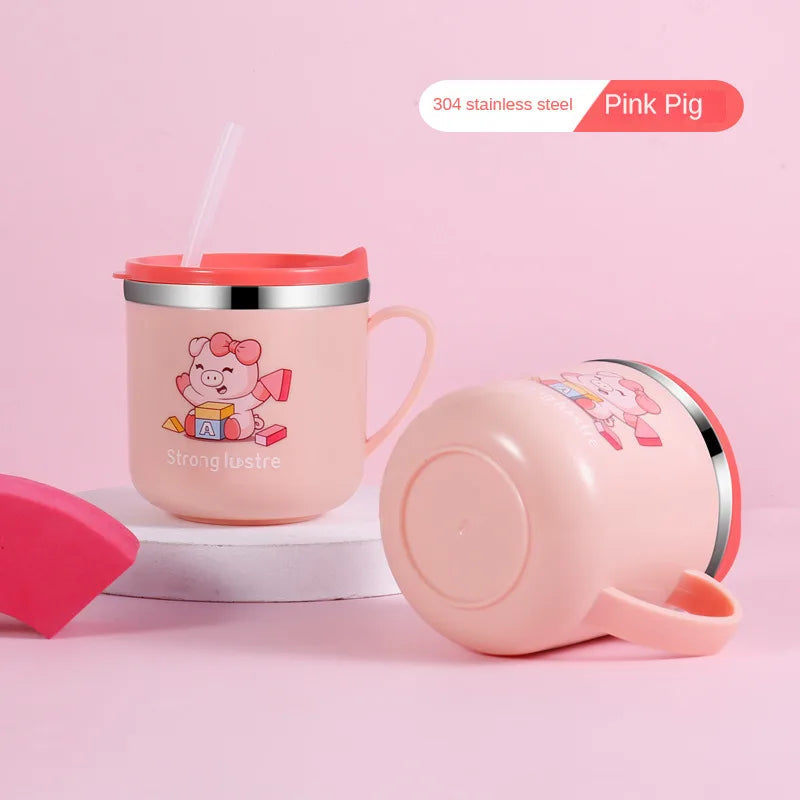 Tasse d'Apprentissage Isotherme en Inox avec Paille pour Bébé