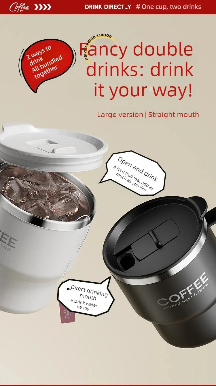 Mug Isotherme Inox WORTHBUY 304 avec Poignée – Tasse à Café Anti-Fuite