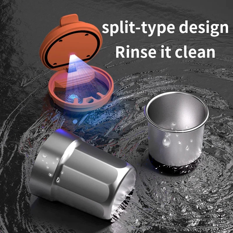 Cendrier de Voiture Lumineux Style Tasse à Café – Revêtement Inox et LED Automatique