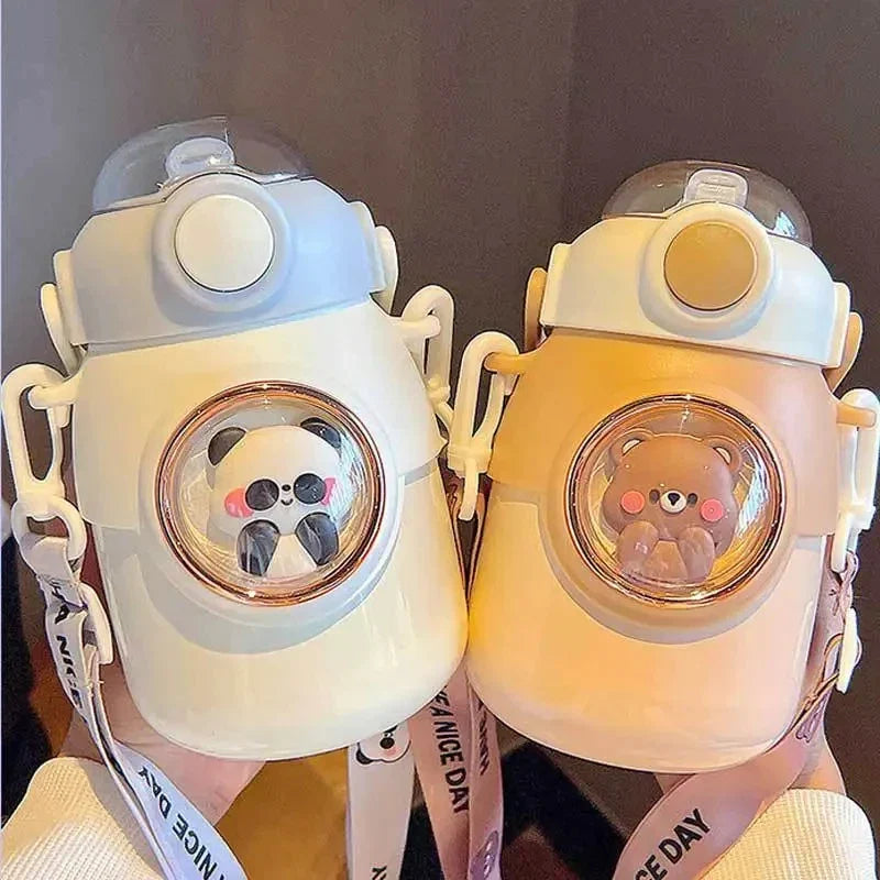 Bouteille Isotherme Kawaii en Acier Inoxydable avec Paille pour Enfant