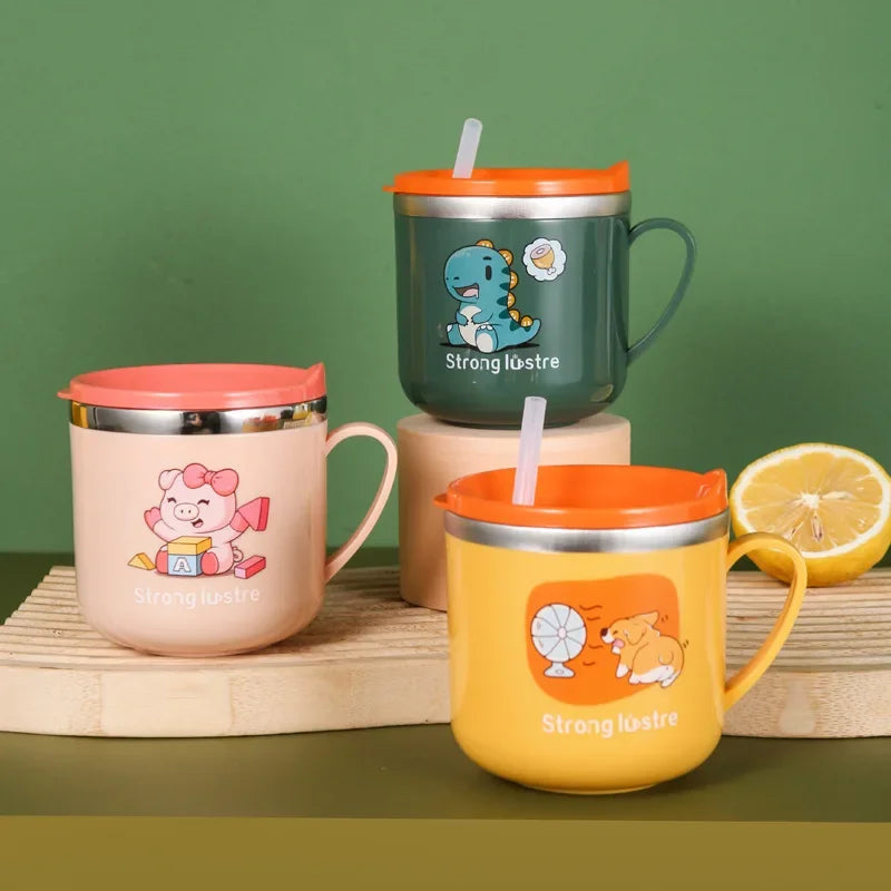 Tasse d'Apprentissage Isotherme en Inox avec Paille pour Bébé