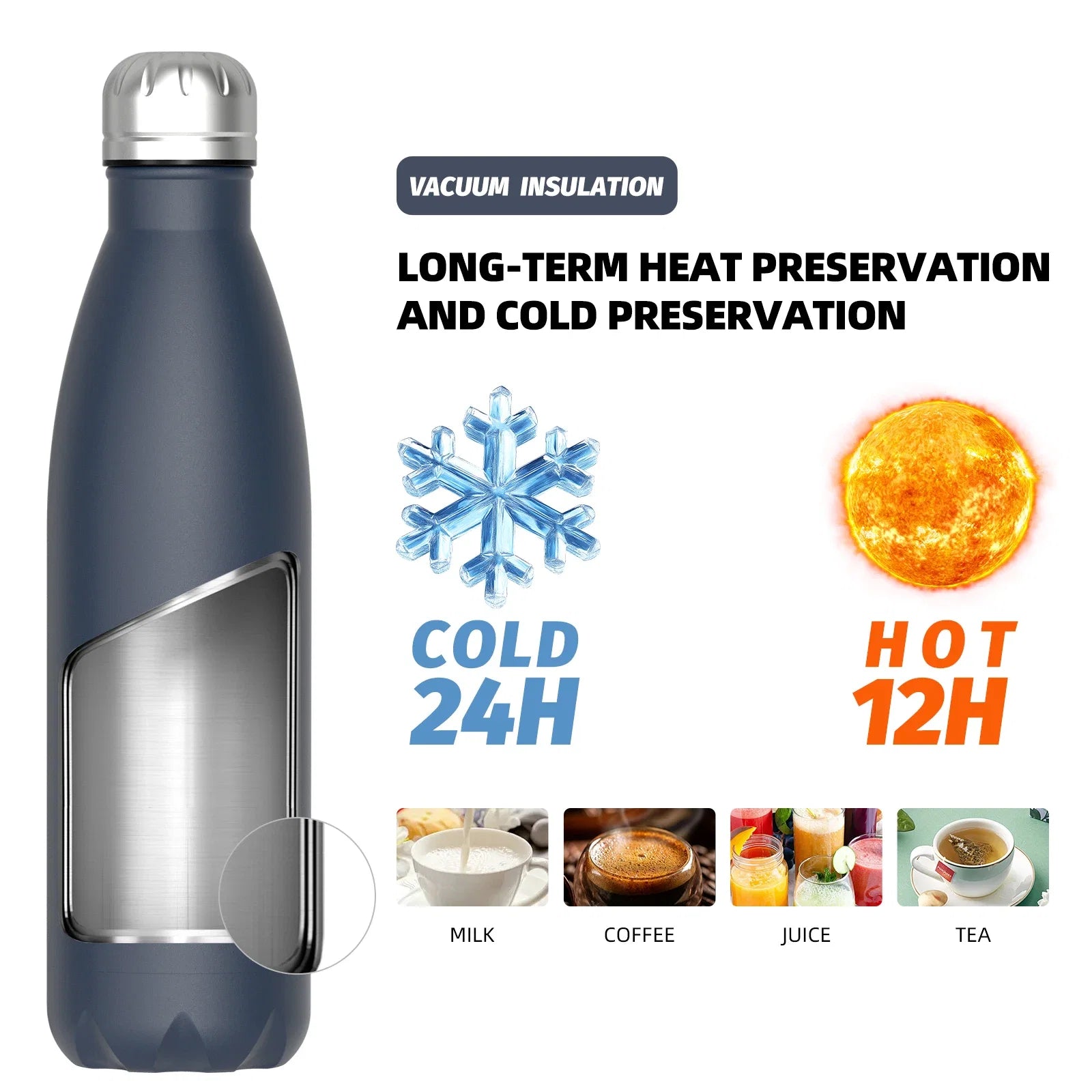Gourde Isotherme Inox WATERSY 500ml – Bouteille de Sport Étanche Sans BPA