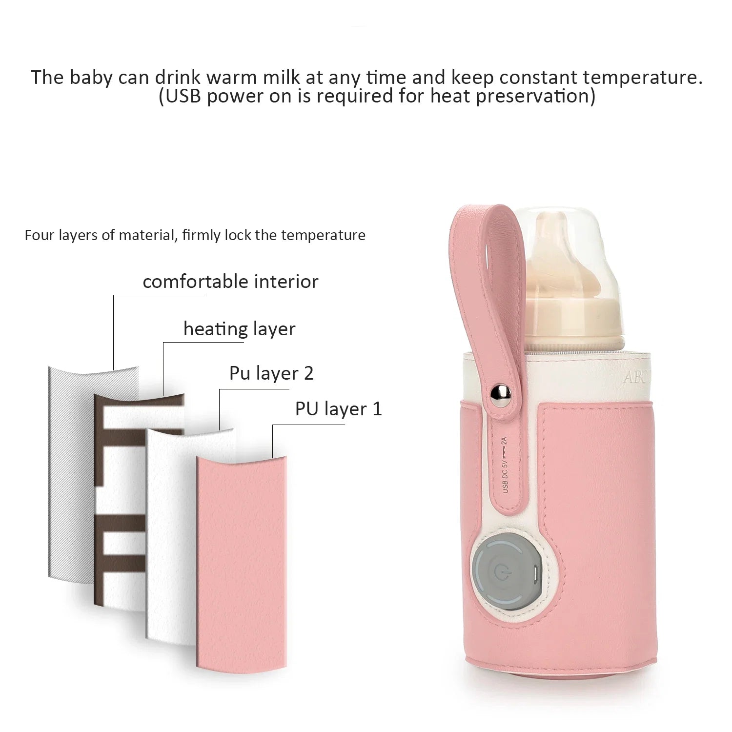 Chauffe-Biberon Nomade USB en Cuir PU – Température Réglable 3 Niveaux