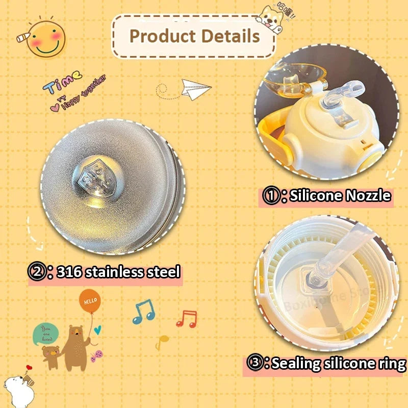 Bouteille Isotherme Kawaii en Acier Inoxydable avec Paille pour Enfant