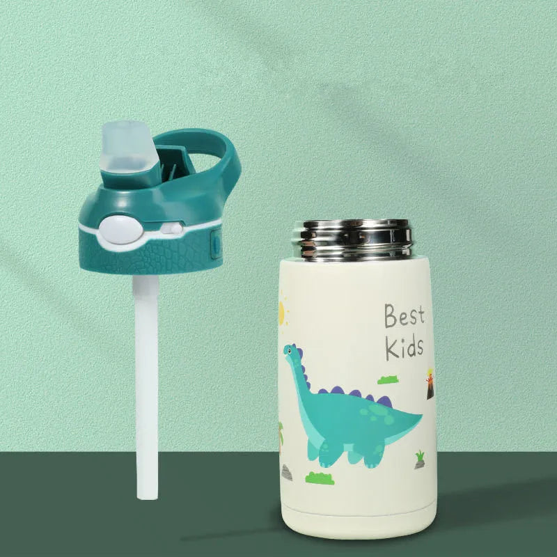 Gourde Isotherme Enfant en Inox 316 avec Paille et Poignée – Motif Canard / 400ml