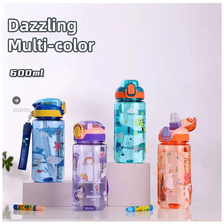 Gourde Dinosaure Enfant 600ml avec Paille – Bouteille Étanche et Pratique