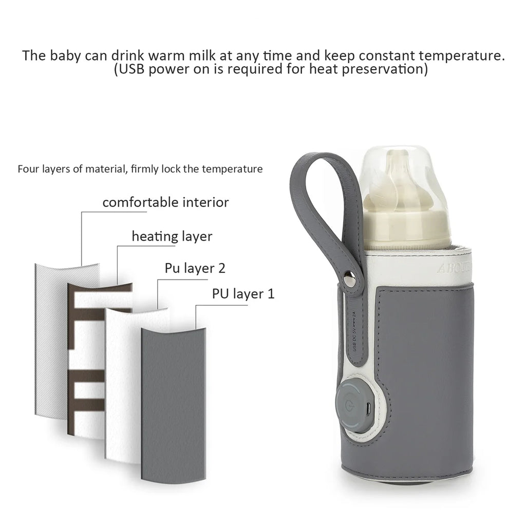 Chauffe-Biberon Nomade USB en Cuir PU – Température Réglable 3 Niveaux