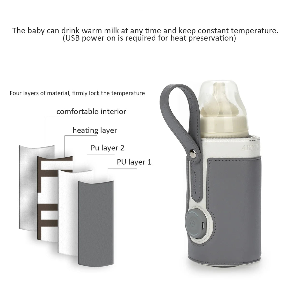 Chauffe-Biberon Nomade USB en Cuir PU – Température Réglable 3 Niveaux