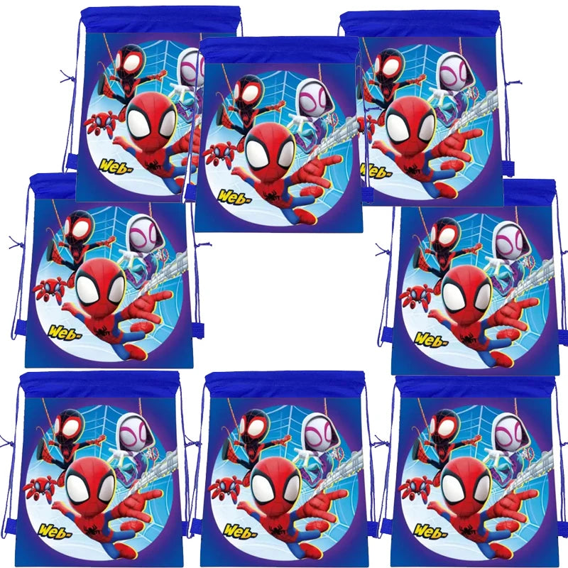 1/4/12 pièces Sacs cadeaux mignons en non-tissé à cordon, motif araignée, pour anniversaire, pour ses amis incroyables, fournitures de fête, cadeaux sur le thème de l'araignée