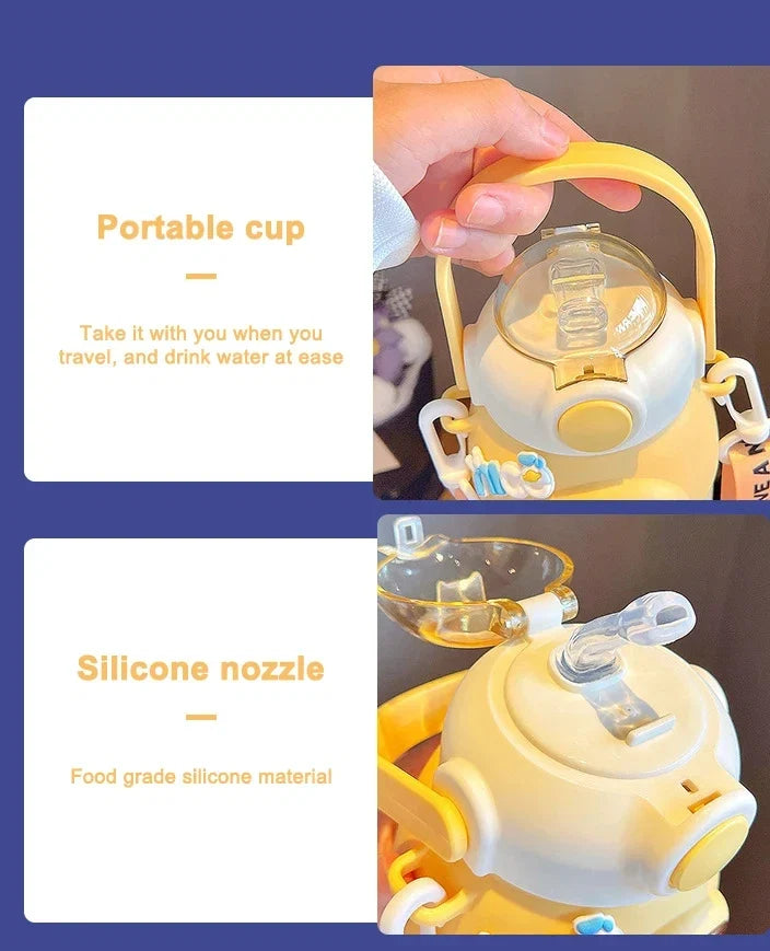 Bouteille Isotherme Kawaii en Acier Inoxydable avec Paille pour Enfant