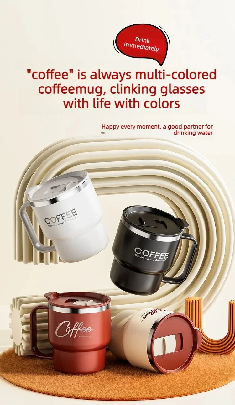 Mug Isotherme Inox WORTHBUY 304 avec Poignée – Tasse à Café Anti-Fuite