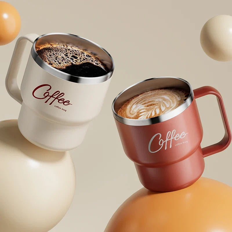 Mug Isotherme Inox WORTHBUY 304 avec Poignée – Tasse à Café Anti-Fuite