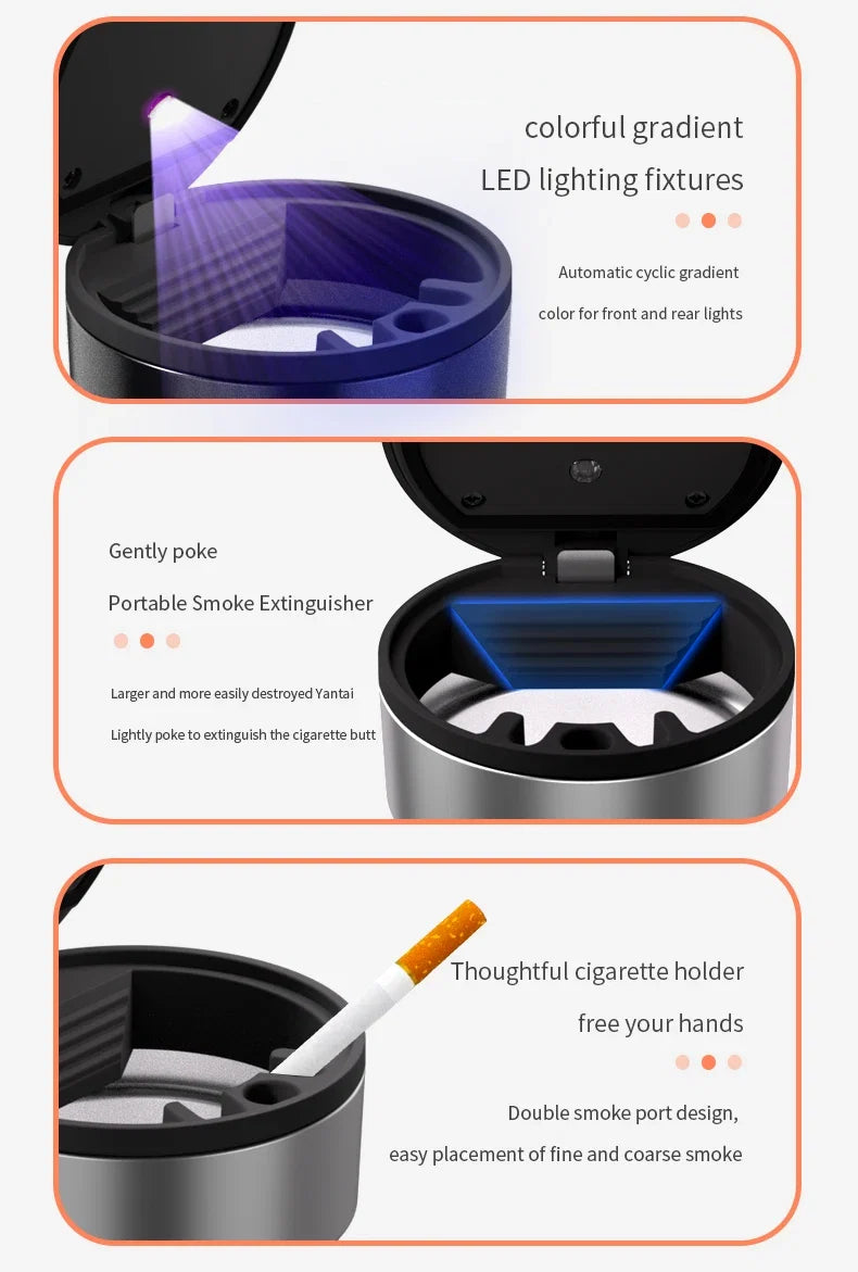 Cendrier de Voiture Lumineux Style Tasse à Café – Revêtement Inox et LED Automatique