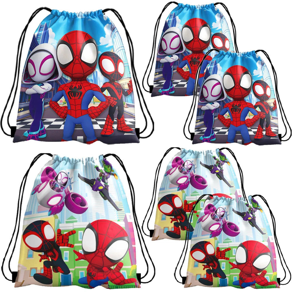1/4/12 pièces Sacs cadeaux mignons en non-tissé à cordon, motif araignée, pour anniversaire, pour ses amis incroyables, fournitures de fête, cadeaux sur le thème de l'araignée