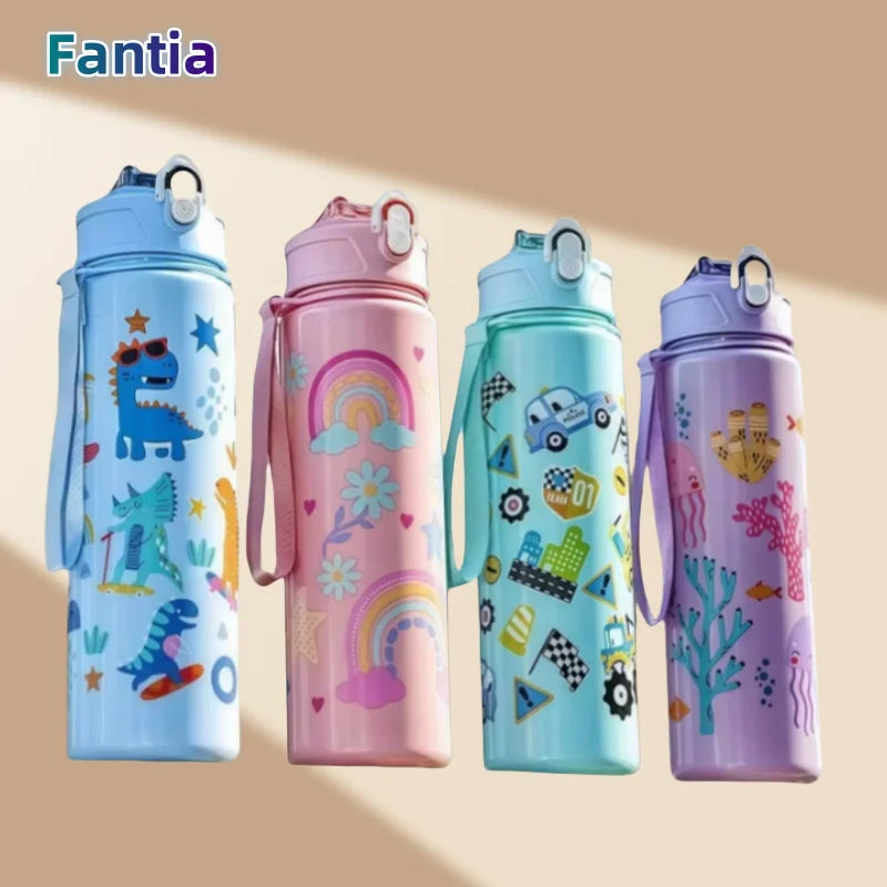 Gourde Dinosaure Enfant 750ml avec Paille – Bouteille Étanche en Silicone
