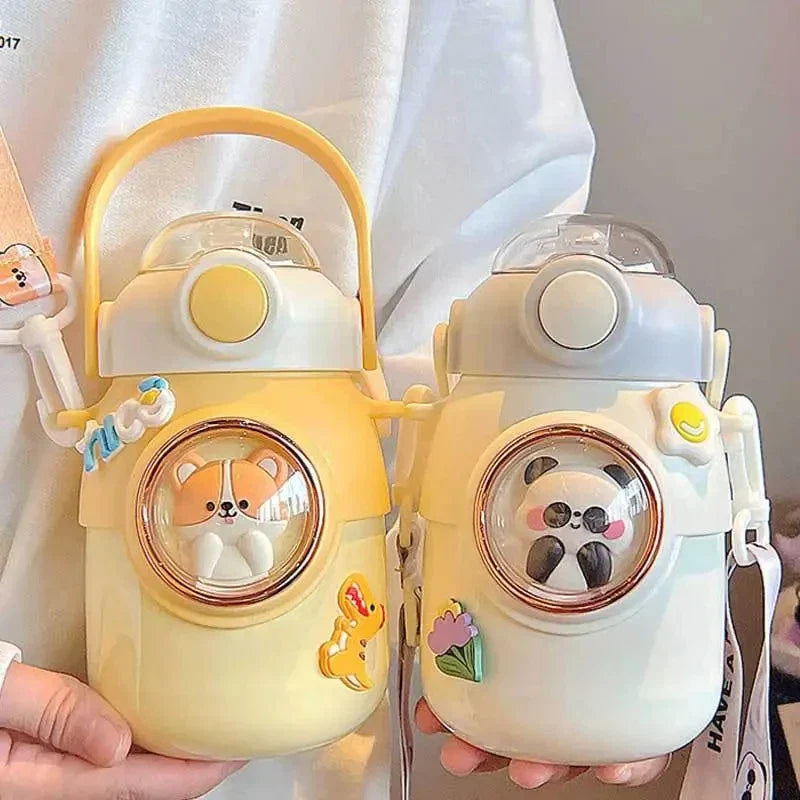Bouteille Isotherme Kawaii en Acier Inoxydable avec Paille pour Enfant