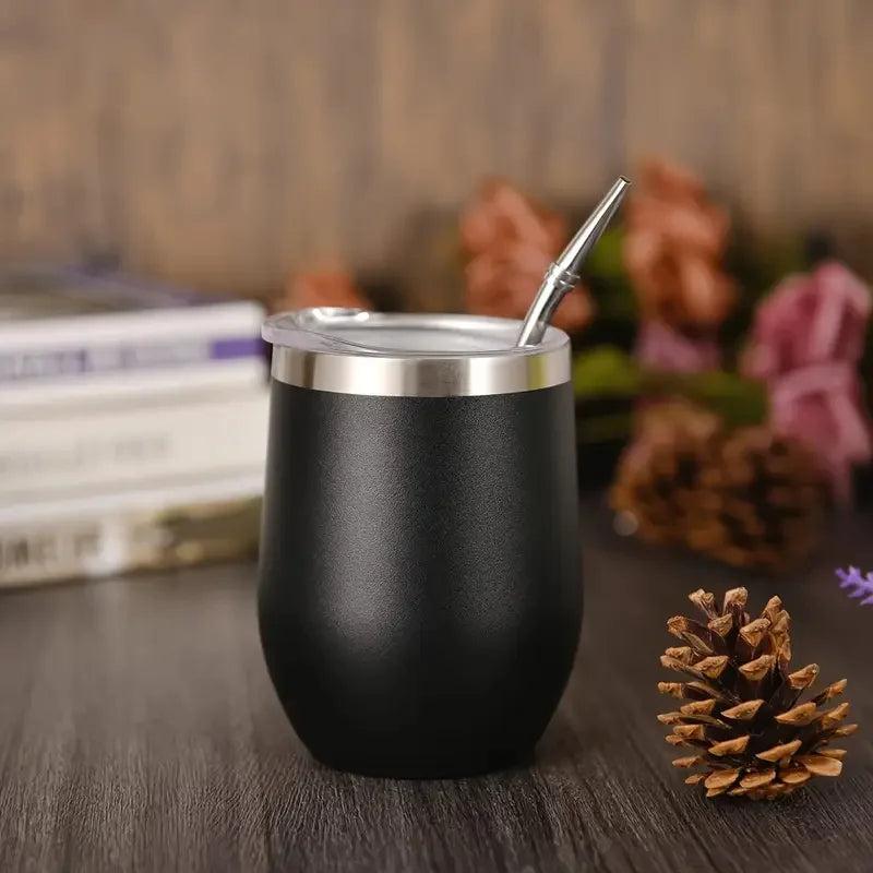 Kit Tasse à Maté Isotherme en Inox – Gobelet Yerba Mate Double Paroi avec Pailles et Couvercles / 350ml