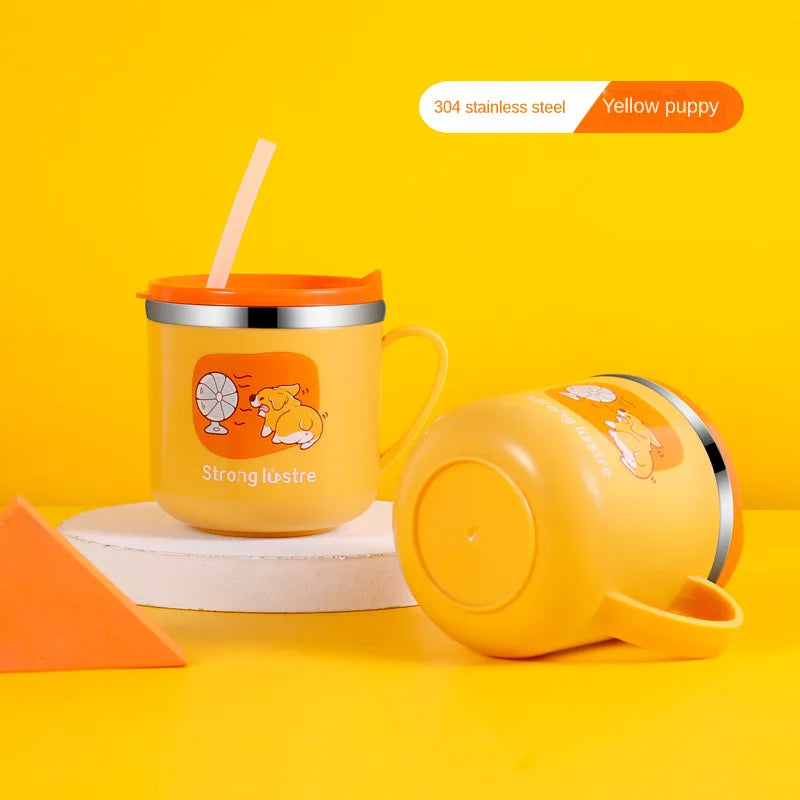 Tasse d'Apprentissage Isotherme en Inox avec Paille pour Bébé