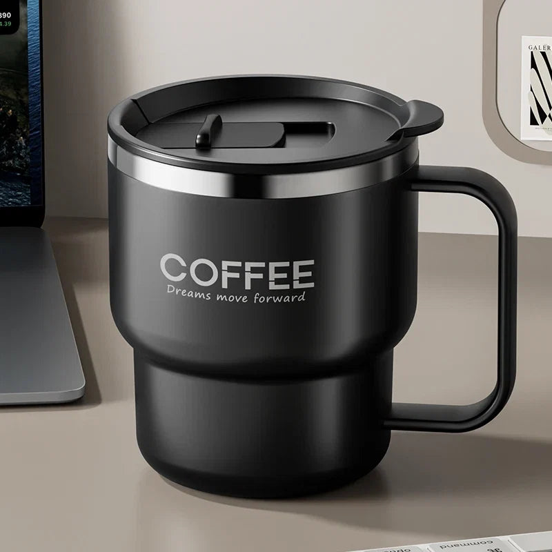 Mug Isotherme Inox WORTHBUY 304 avec Poignée – Tasse à Café Anti-Fuite