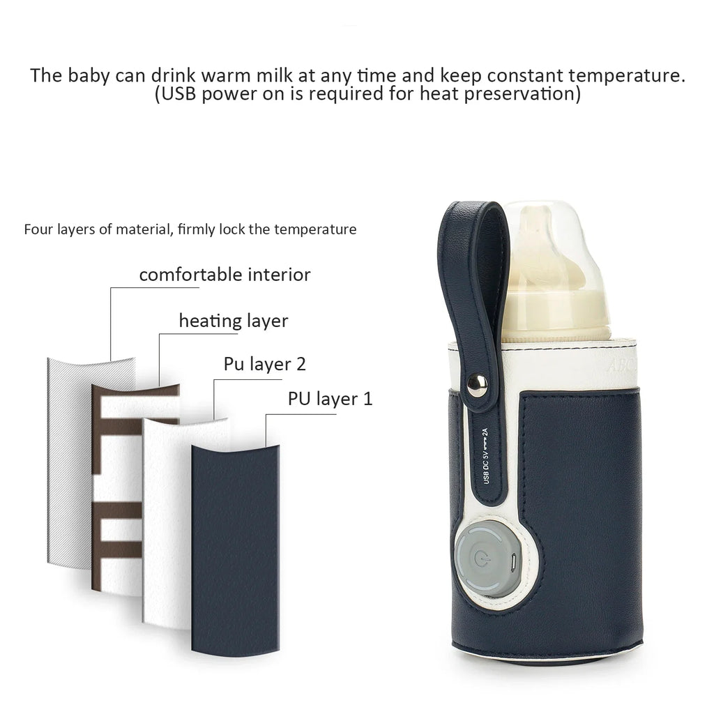 Chauffe-Biberon Nomade USB en Cuir PU – Température Réglable 3 Niveaux