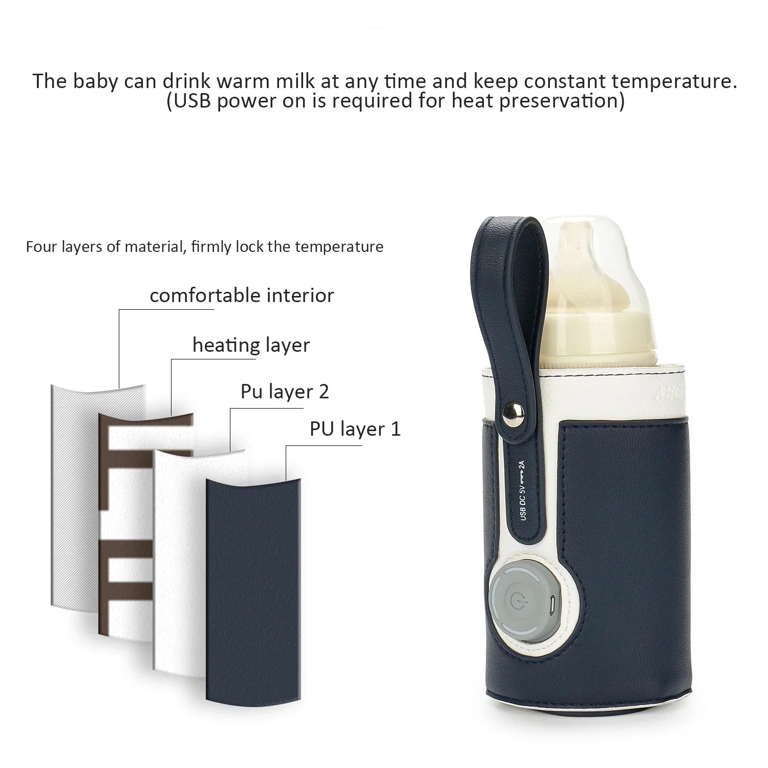 Chauffe-Biberon Nomade USB en Cuir PU – Température Réglable 3 Niveaux