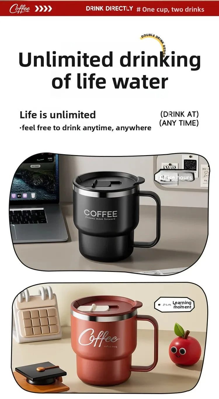 Mug Isotherme Inox WORTHBUY 304 avec Poignée – Tasse à Café Anti-Fuite