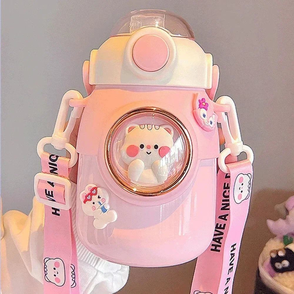 Bouteille Isotherme Kawaii en Acier Inoxydable avec Paille pour Enfant