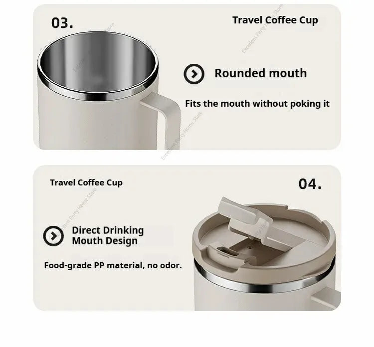 Mug à Café Isotherme avec Poignée – Tasse de Voyage Étanche en Inox / 500ml