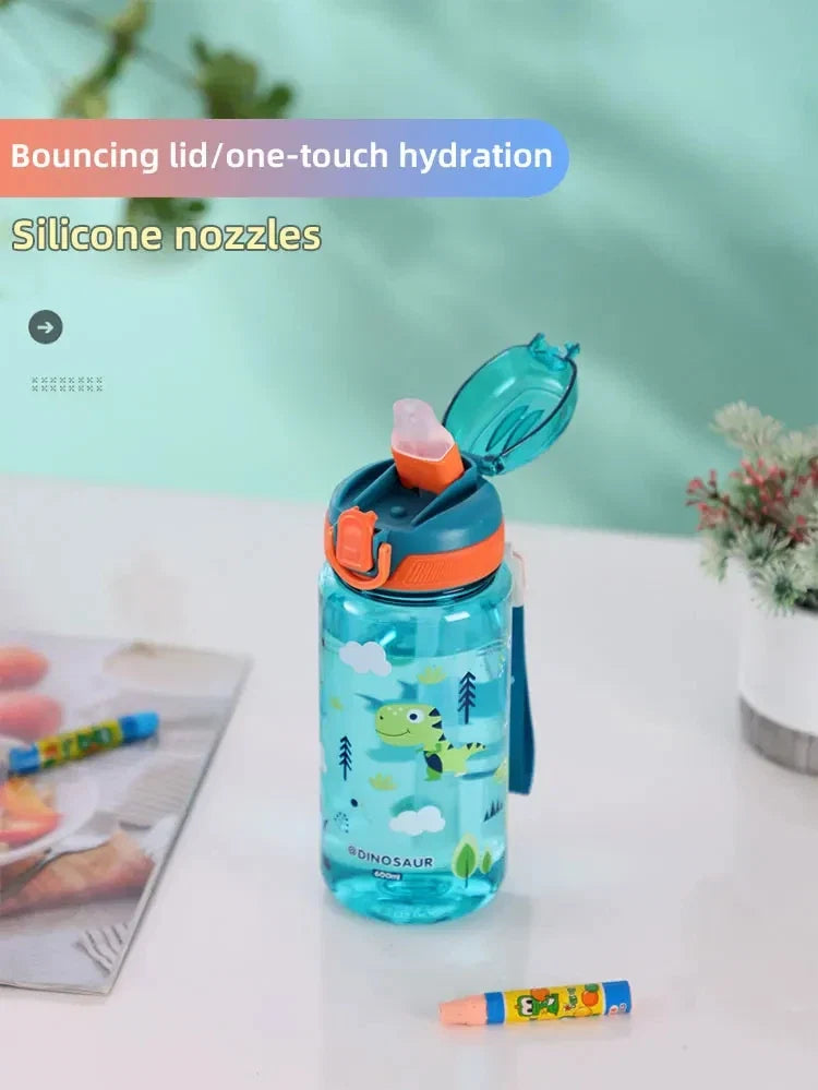 Gourde Dinosaure Enfant 600ml avec Paille – Bouteille Étanche et Pratique