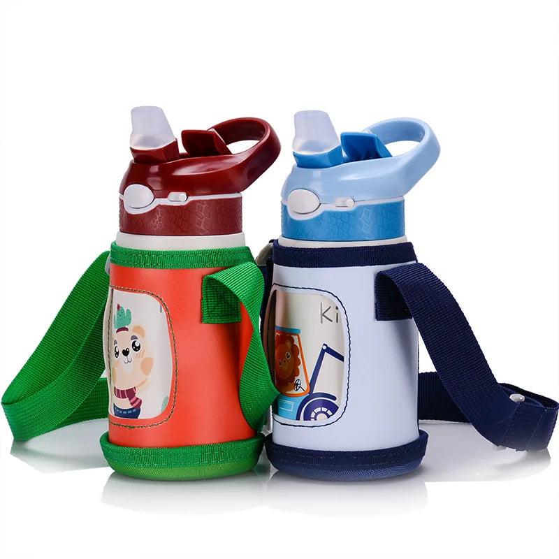 Gourde Isotherme Enfant en Inox 316 avec Paille et Poignée – Motif Canard / 400ml
